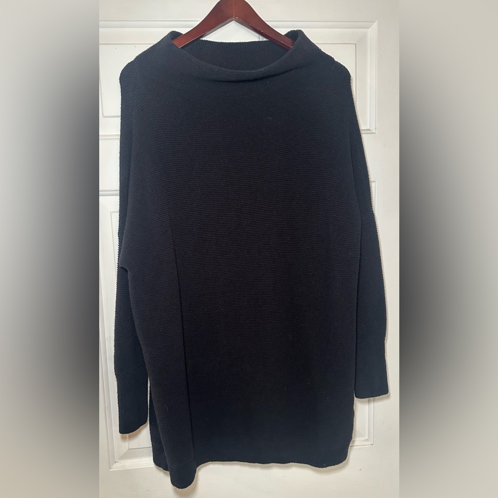 Free People Black Ribbed Oversized Cowl Ottoman Slouchy Tunic‎ Sweater Sz S.